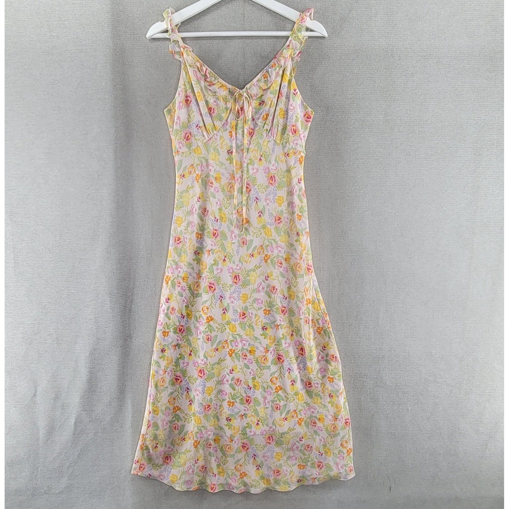 Simple Retro Slip Dress Ruffled Babydoll Chiffon Fairy Midi NEW Womens Large